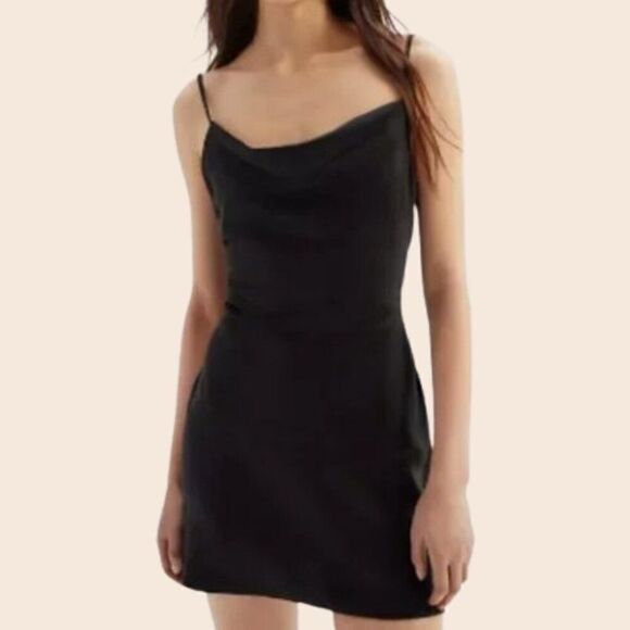 Urban Outfitters UO Black Satin Mallory Cowl Slip Dress Size Small - Picture 1 of 9